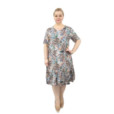 China Women's Plus Size Fashion Short Sleeve Floral Print V-Neck Plus Size Dress for sale