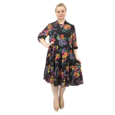 China Summer Floral Print Women Plus Size Casual Elegant Plus Size Dress Plus Size Dress for sale