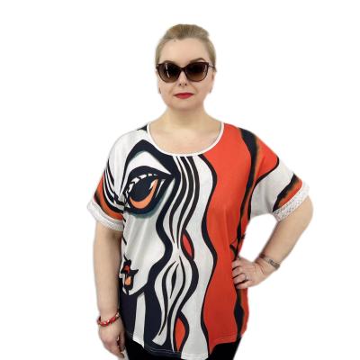 China New Design Print Anti-pilling Short Sleeve O-Neck Plus Size Shirt Women's Blouses for sale