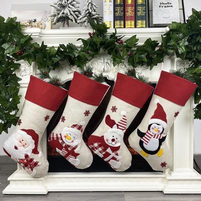 China Christmas Gift Bags Christmas Socks Christmas Stocking Gift Set 2022 For Kids Size Big Stock Santa Claus Snowman Candy Bag Decoration Pendant for sale