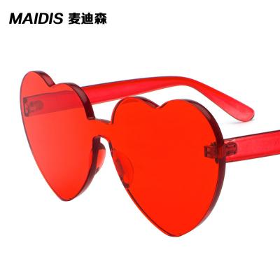 China Clear Sinle Glass Lenses Fashion Sunglasses Candy Heart Shaped Sun Glasses One Piece Clear Glass for sale