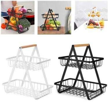 China Sustainable 2-Tier Metal Fruit Basket Portable Kitchen Storage Counter top Shelf Rack for Fruits kitchen product for sale