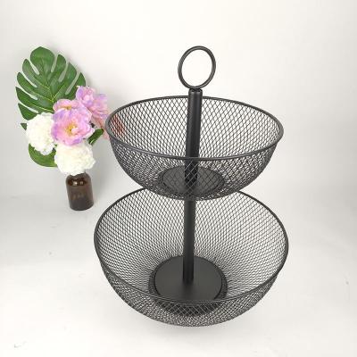 China Sustainable Double Layer Fruit Basket,Iron Disassembled Storage Rack Fruit Tray,Kitchen Storage Baskets for sale