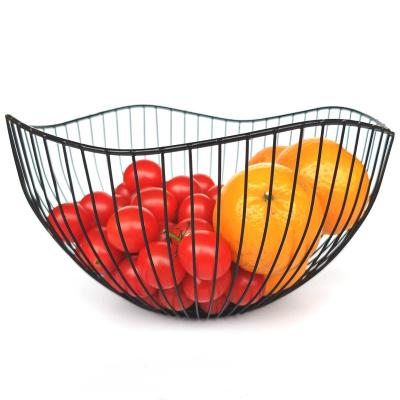 China Sustainable Curved-Edge Modern Creative Stylish Single Tier Dish Metal Iron Wire Fruit Vegetables Bread Decorative  home storage for sale