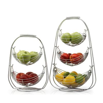 China Sustainable 2/3-Tier Home Metal Storage Basket 2/3 tier Wire Fruit Basket 2 tier Metal Basket for Kitchen Counter Vegetables for sale