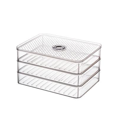 China New Arrival Freshness Keeping Timing Keeper Cool Box Refrigerator Dumpling Storage Box Plastic Food Storage Container Stackable With 3 Lids for sale