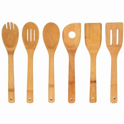 China Sustainable Bamboo Utensil Tools Kitchen Accessories Bamboo Cookware Set 6 Piece Kitchen Set Serving Tools for sale