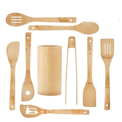 China Sustainable Flatware Set Utensils Bamboo Dinnerware Cooking Tool Spatula Cutlery Coperto Tableware with Rack for Kitchen for sale