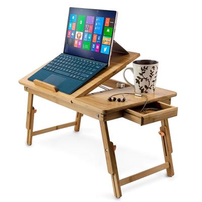 China Foldable Adjustable Bed Computer Table Breakfast Serving Laptop Desk Bamboo Wooden Tray with Drawer for Home Office for sale