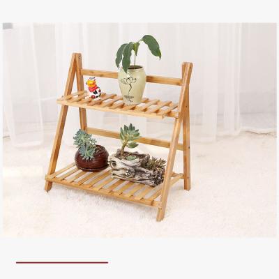 China Viable Storage Foldable Bamboo Foldable Racks Flower Plant Stand Flower Plant Rack Folding Flower Pot Rack for sale