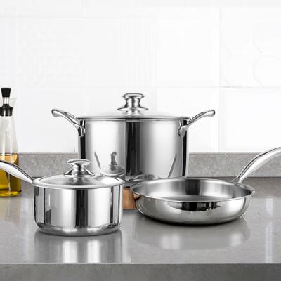 China Sustainable Dots Commercial 3ply Stainless Steel Hot Induction Cooking Pot Set For Restaurant Cooking Pots for sale