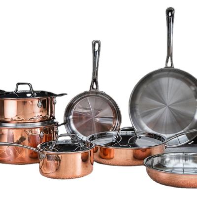 China 2021 Traditional kitchenware classic 24cm fry pan stainless steel cookware set Non-coating copper HOT pan for sale