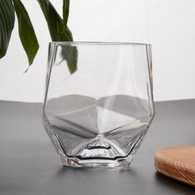 China Factory direct modern whiskey single wall diamond shaped geometric glass cup shot glasses custom logo for sale