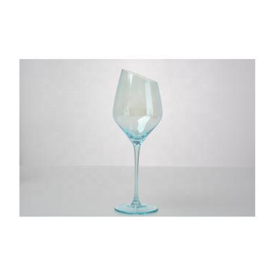 China Contemporary design new high quality blue transparent 410ml champagne crystal goblet cut red wine glass for sale