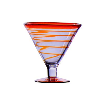 China Contemporary Hot Selling Short Stem Lead Free Handmade White Wine Martini Glasses With Spiral Red Lines for sale