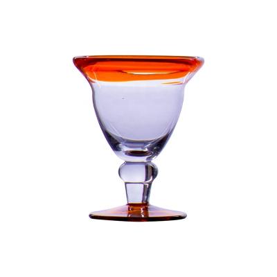 China Contemporary Unique Home Design Party Short Stem Whiskey Drinking Wine Glass With Red Rim for sale