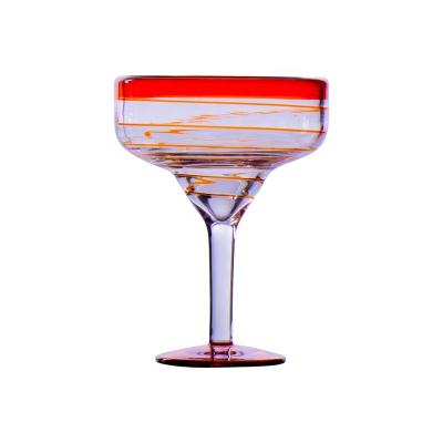 China 2021 handblown transparent lead free crystal red rim contemporary decorative margarita cocktail glasses for sale