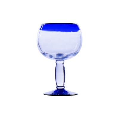 China Contemporary Customized Lead Free Crystal Champagne Glasses In Cocktail Martini Glass With Blue Rim for sale