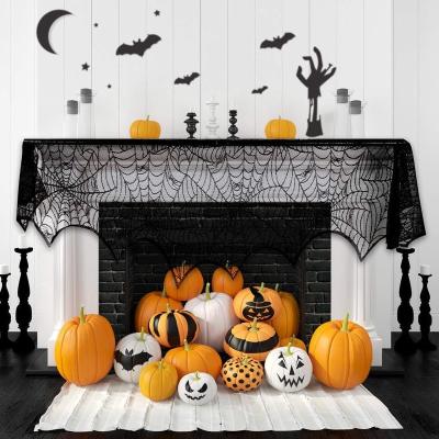 China Halloween Decorations Black Lace Cobweb Fireplace Mantle Scarf Cover Party Supplies Halloween Table Cloth for sale