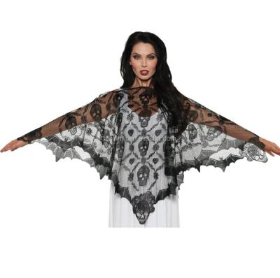 China Anti-pilling Halloween skull pattern bat ladies lace up ponchos 112x112cm 2016 new for sale