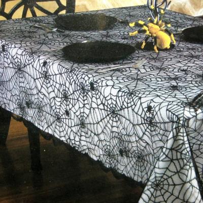 China 2018 Halloween Decoration Spider Webs Black Lace Tablecloths Spiders 60x84 Inch for sale