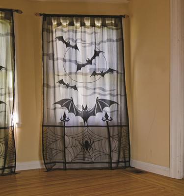 China Spooky 1pc Halloween Decoration Polyester Black Window Curtain Lace Decor Panel 40x84 Inch Bat Window Curtains for sale