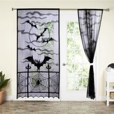 China 100% Polyester 1PCS Halloween Curtains Black Bats Halloween Lace Window Curtain,Spooky Lace Door Curtain Panels For Halloween Window for sale