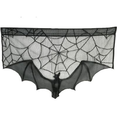 China Door Window Halloween Party Curtain Decrotations for Window,Door Black Spider Web Bats Lace Curtain,Halloween Cloak Scarf for sale