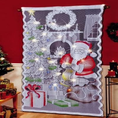 China Fireproof Christmas Santa Claus Lace Curtain Panel Decoration Lit 40Wx84 L INCH Christmas Tree Snowman Door Curtains for sale