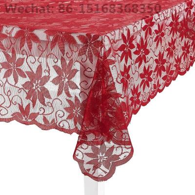 China Christmas Decoration Flower Rectangle Jacquard Lace Poinsettia Tablecloths 60x120 inch or 152x305cm for sale