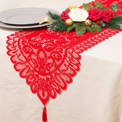 China Red Fabric Christmas Decoration Lace Table Runner 13 x 72 inches 33x183 cm for sale