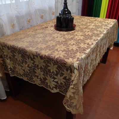 China Xmas lace gold flower lace table cover crochet lace table clothfor party viable newcomer for sale