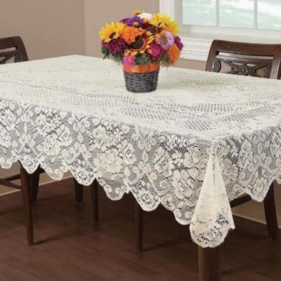 China Disposable Home Tablecloth Polyester Floral Lace Cover Kitchen Dining Decor for sale