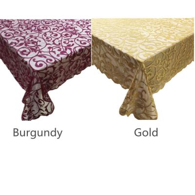 China Christmas Polyester Burgundy Roll Lace Disposable Tablecloth Scalloped Rectangle Lace Tablecloth European Floral Gold Table Cloth for sale