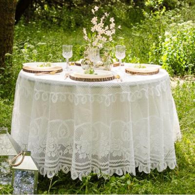 China 100% Polyester Disposable Lace Around White Rose Lace Table Cover Lace Table Cover Crochet Jacquard Table Cloth for sale