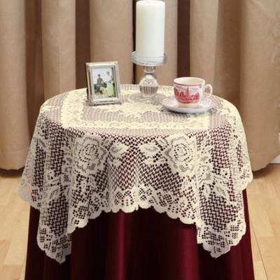 China Disposable Handmade Crocheted Lace Table Topper Ivory 36inch Lace Table Cloths For Wedding Reception Table Small Square for sale