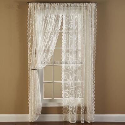 China Fire Retardant Jacquared Polyester Lace Curtain Set Ivory Tap Lace 2 Top Curtain Panels Door Curtain 60x84inch for sale