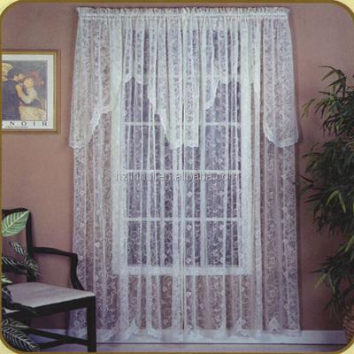 China 100% Fire Retardant Polyester Floral Vine Lace Window Curtain Tied White One Piece Small Valance 90inch Long for sale