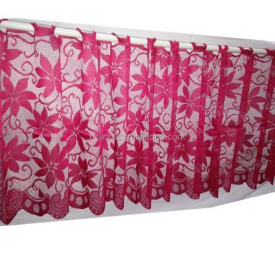 China Fire Retardant Sheer Poinsettia Coffee Kitchen Home Valance Window Christmas Red Lace Curtain for sale