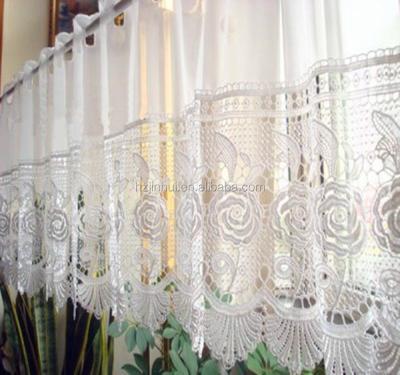 China Semi Shiny Shade Finish Lace Curtain Rose Water Soluble Kitchen Curtain for sale