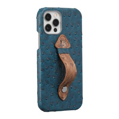 China Customerized Anti-fall Designs Handmade Ostrich Leather Case Cell Phone Bag For iPhone Skin Case Cover With Strap for sale