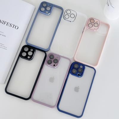 China Silicone 2022 Phone Case Metal Back Bumper Camera Slim Clear Mobile Protective Popular Shockproof Cover Silicone Case For iPhone 12 13 for sale