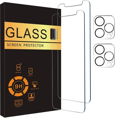 China Amazon Hot Selling 99% Transparent 2 Pack Screen Protector+2 Pack Camera Lens Glass Protector For iPhone 12 11 HD Tempered Glass Film 9H Hardness for sale