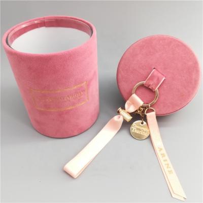 China Recyclable Romantic Pink Cylinder Velvet Candle Box , Custom Candle Gift Boxes for sale