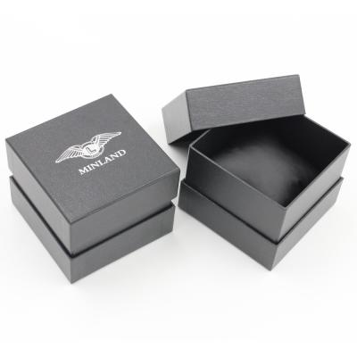 China Unique Logo Paper Watch Gift Box Branded Black Watch Packaging Box Handmade Minland OEM Watch Box Fashion for sale