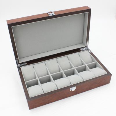 China Wholesale Handmade Walnut Watch Boxes 12 Slots Watch Wooden Box Matte Finish Gray Lining for sale