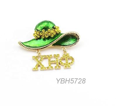 China ALLOY XHO Chi Eta Phi GREEN Hat Jewelry Brooch Pin On Rhinestone Greek Sorority &Fraternity Products for sale