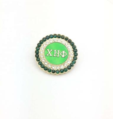 China ALLOY XHO CHI ETA PHI Green Round Brooch ON ROCK STONE Greek Sorority &Fraternity Products for sale