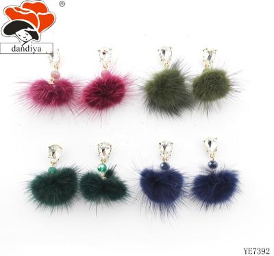 China Hyperbole Pom Pom Earring Marten Hair Ball Earrings Fluffy Mink Hair Customized Bohemian Chic Earring for sale