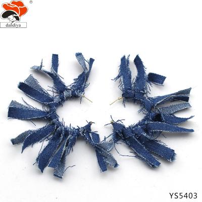 China New design casual/sporty blue jeans with lace earring denim earring jewelry for sale